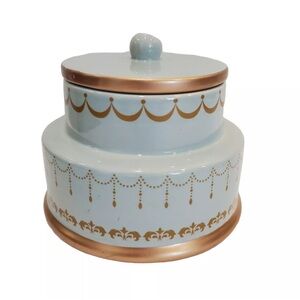 BURTON + BURTON CERAMIC TIERED CAKE COOKIE JAR LIGHT BLUE GOLD WEDDING BIRTHDAY